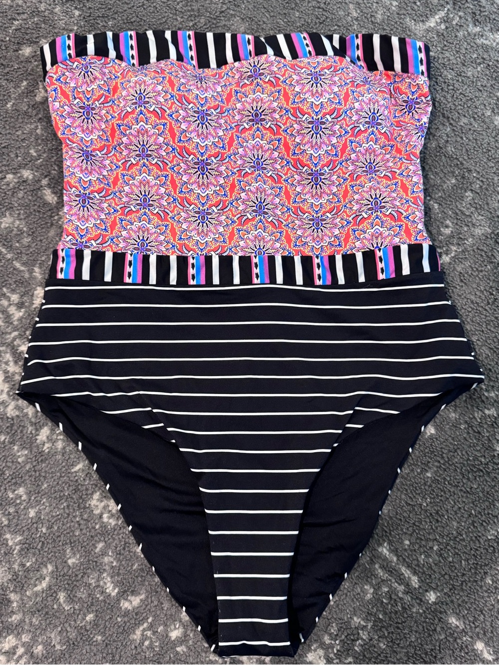 OndadeMar Black & White Striped Swimsuit with Pink Accent Trim